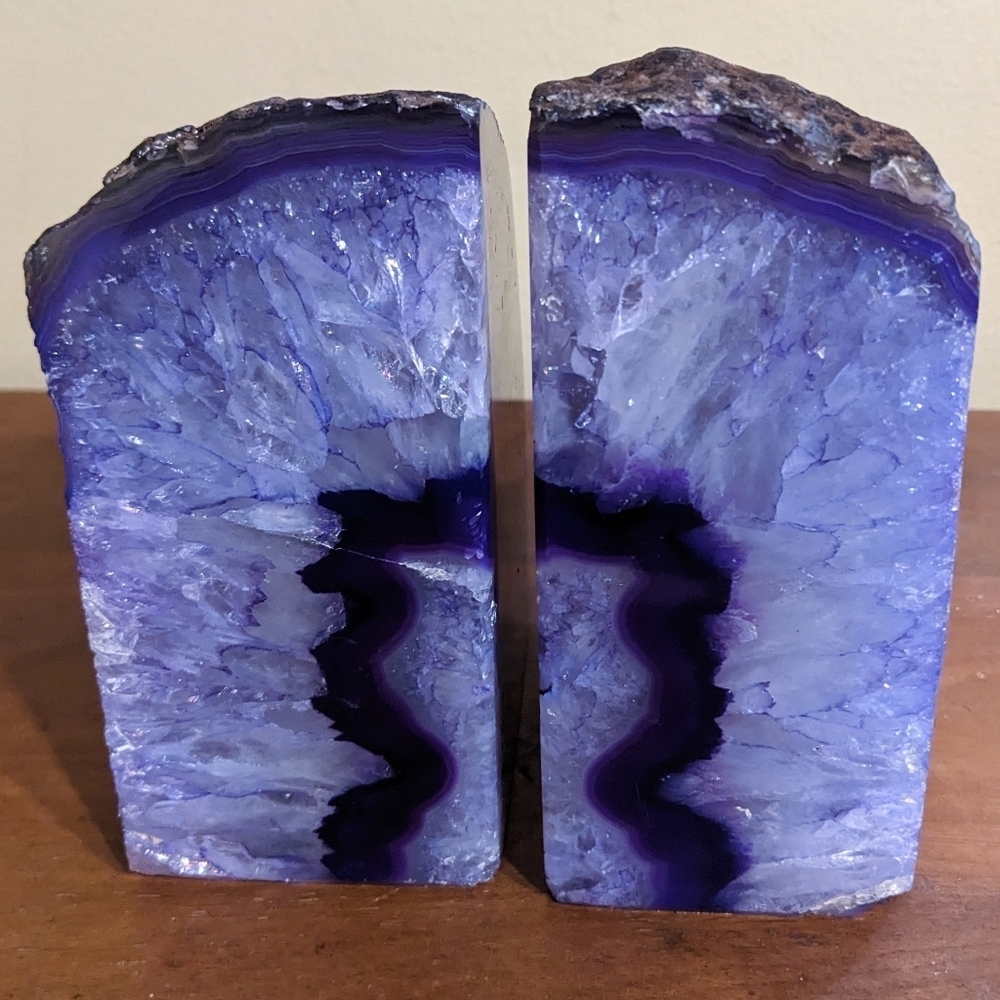 Purple Agate Geode Sections Bookends 2pcs, Large w/ Lots of Sparkly Druzy! - Picture 8 of 13
